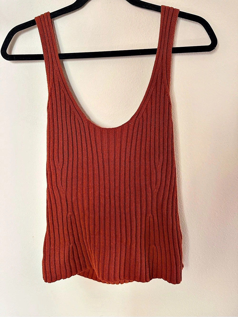 Vince Rust Ribbed Cutout Tie Back Tank M Cotton Blend Fall Boho Western Fall
